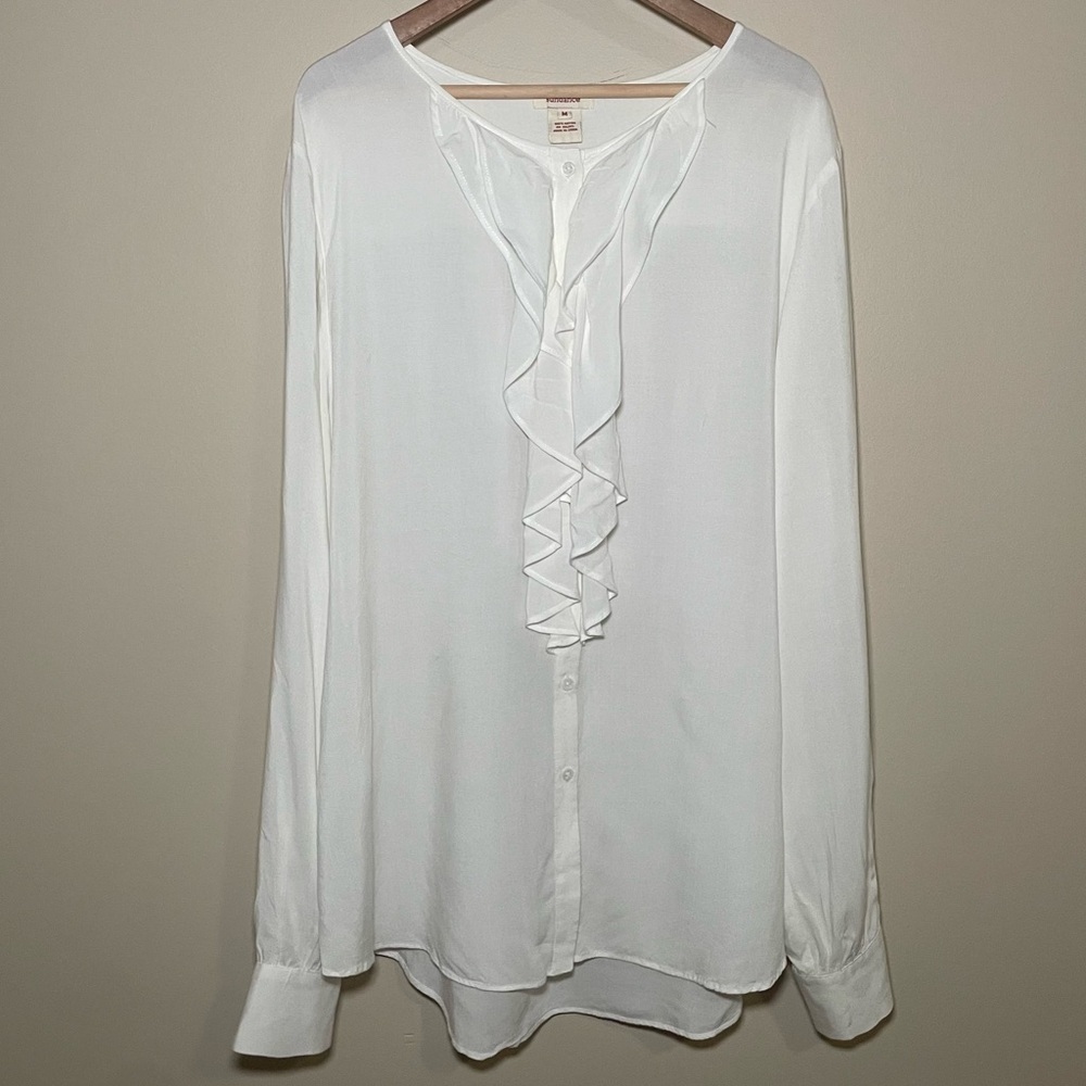 Sundance Eloquence Shirt Womens Size Medium White Long Sleeve Ruffle Button Down
